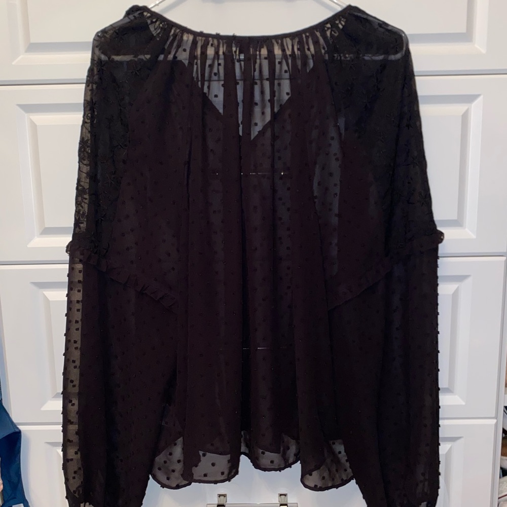 Express Black Flowy Ruffle See Through Top - Picture 5 of 5